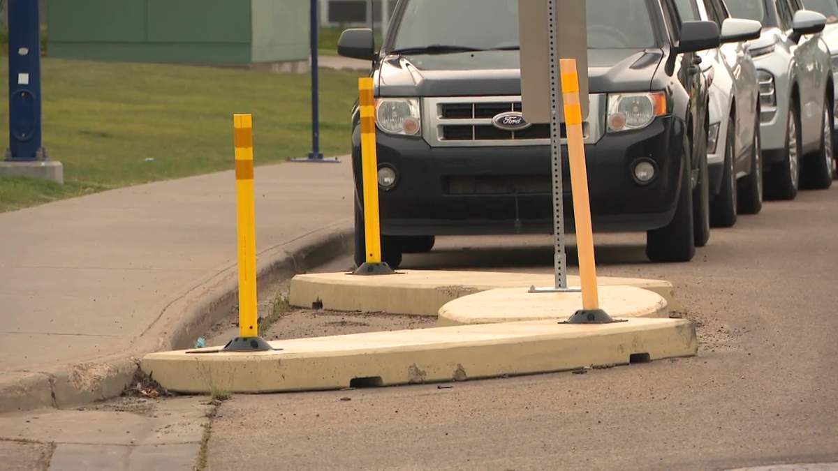 Traffic calming near a playground zone at Michael Strembitsky School in south Edmonton on Wednesday, June 25, 2025.