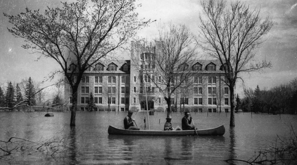 The University of Manitoba’s Fort Garry campus during the flood of 1950.