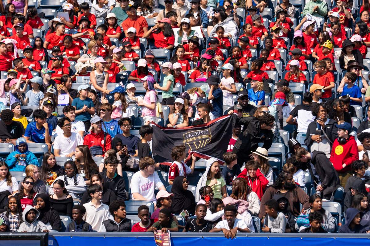 The crowd of over 11-thousand looks on as Valour FC defeated Vancouver FC 3-1 at Princess Auto Stadium.