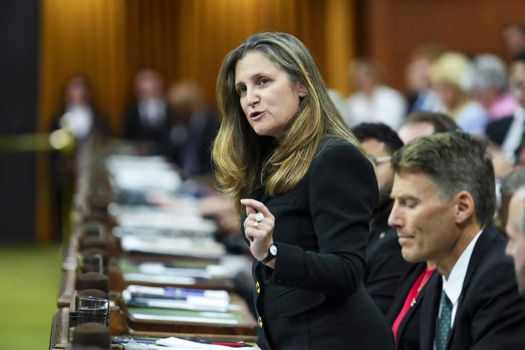 Then-Minister of Transport and Internal Trade Chrystia Freeland speaking in House of Commons