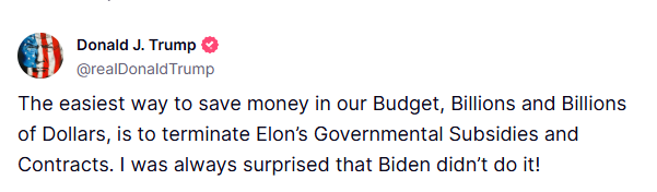 A screengrab of Trump's Truth Social post.