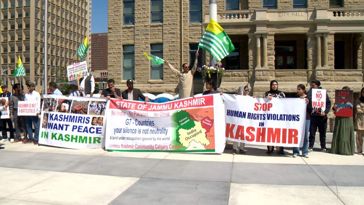 A large group of people calling for an independent state in Kashmir was amongst the groups that gathered in front of Calgary city hall.