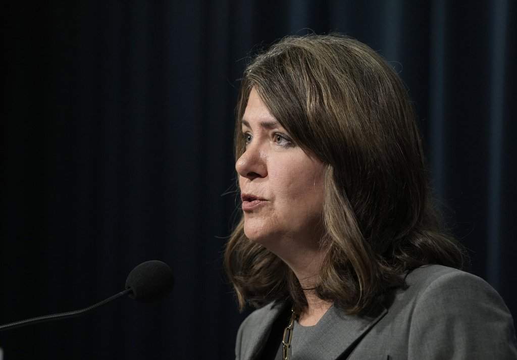 Alberta Premier Danielle Smith speaks during a news conference in Calgary on Friday, October 13, 2024. 