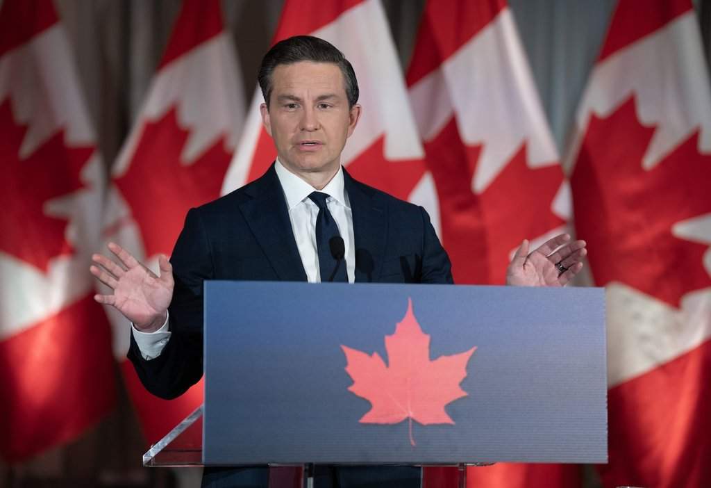 Conservative Leader Pierre Poilievre is seen during a news conference in Ottawa on Monday, July 14, 2025
