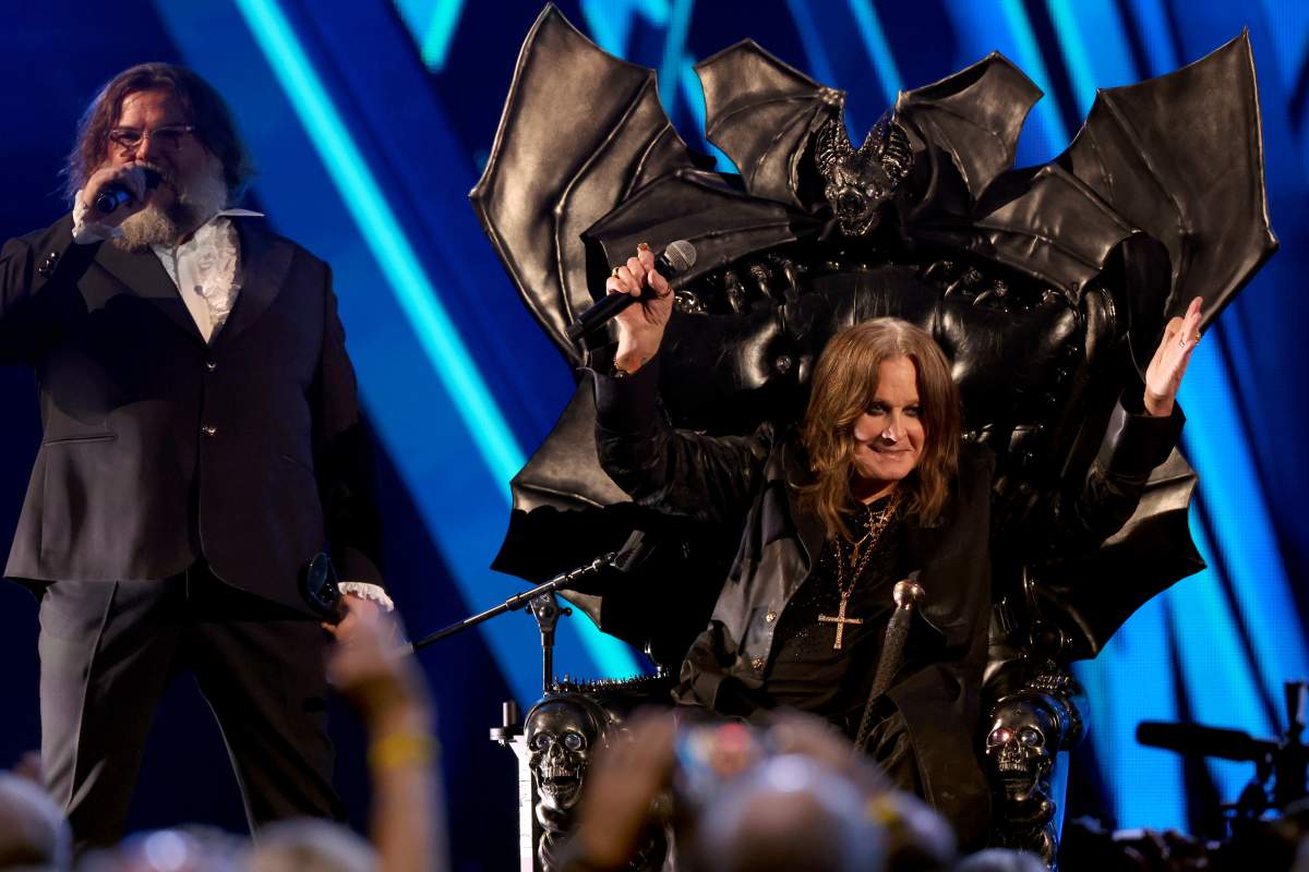 Jack Black and Ozzy Osbourne onstage during the 2024 Rock & Roll Hall Of Fame Induction Ceremony streaming on Disney+ at Rocket Mortgage Fieldhouse on October 19, 2024 in Cleveland, Ohio.