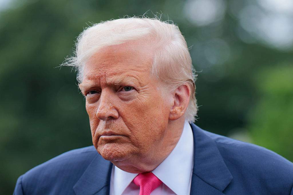 U.S. President Donald Trump speaks to the media as he departs the White House on July 15, 2025 in Washington, DC.