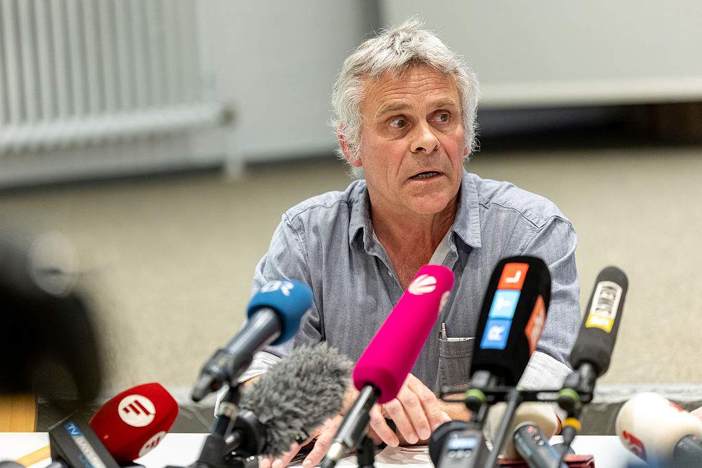 Dag Encke, director of the Nuremberg Zoo, speaks during a press conference after the Nuremberg Zoo killed 12 baboons.