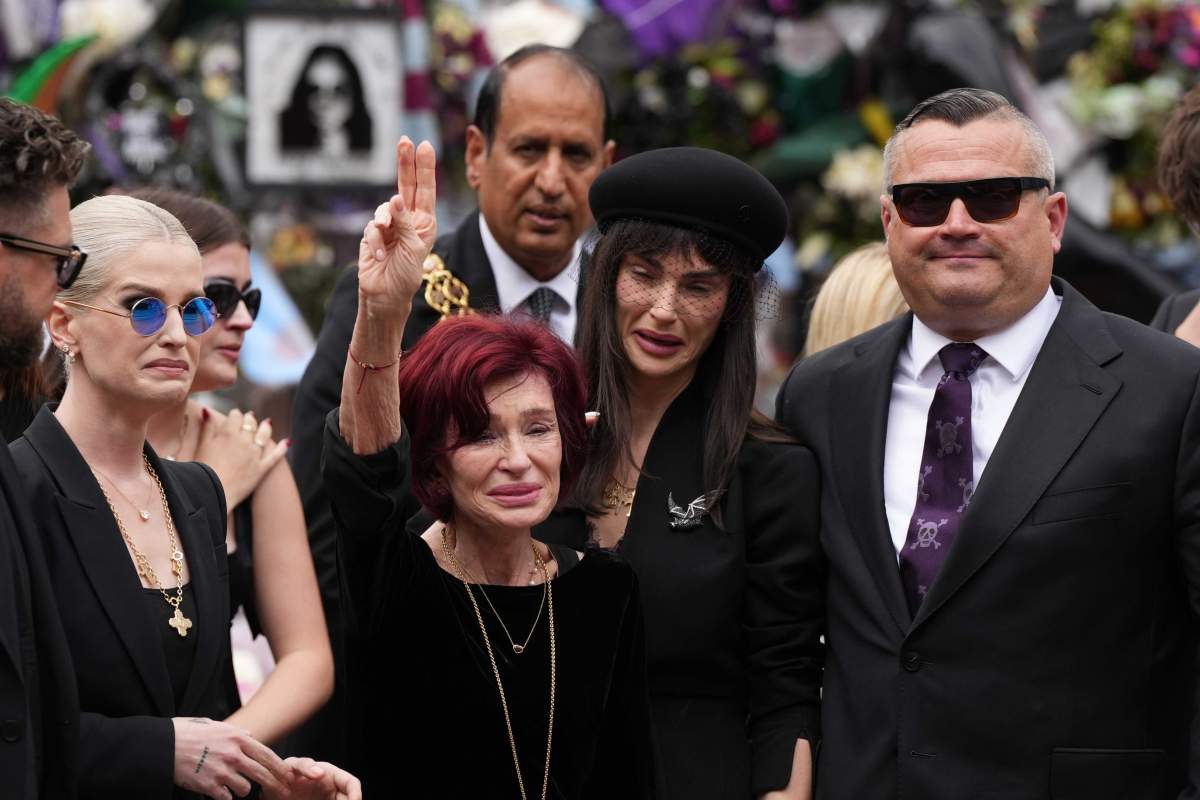 The wife of Ozzy Osborne Sharon Osbourne mourns during the funeral ceremony of Ozzy Osbourne in Birmingham on 30 July 2025.
