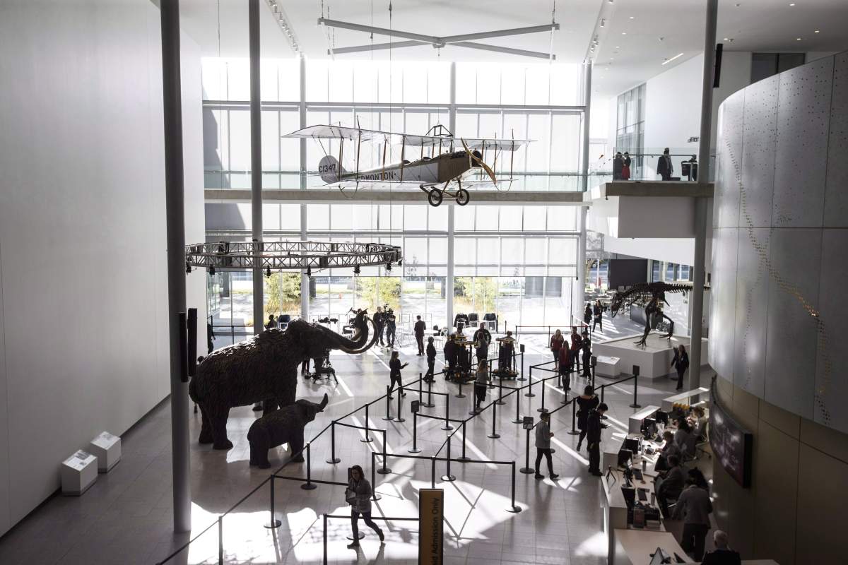 A crowd enters the Royal Alberta Museum on opening day, in Edmonton on Wednesday, Oct. 3, 2018.