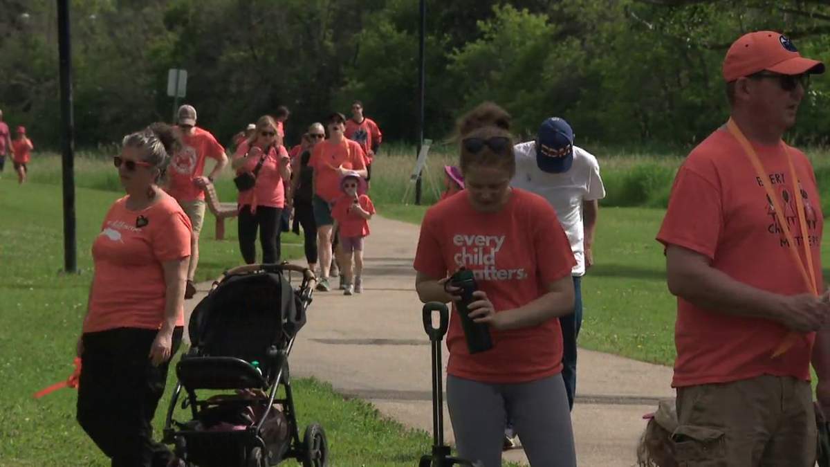 Hundreds of people took part in the annual Run for Reconciliation in St. Albert, Alta., on July 1, 2025.
