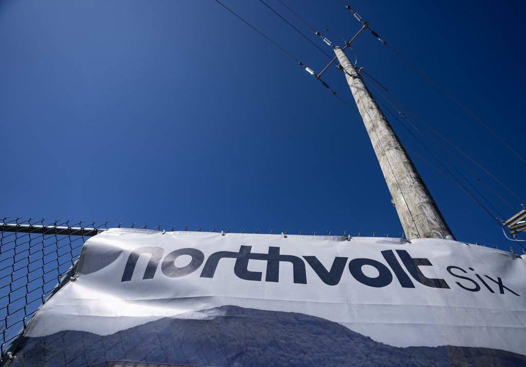 Signage is seen at the entrance to the Northvolt plant, dubbed Northvolt Six, in Saint-Basile-le-Grande, Que., on Thursday, March 27, 2025. THE CANADIAN PRESS/Christinne Muschi.