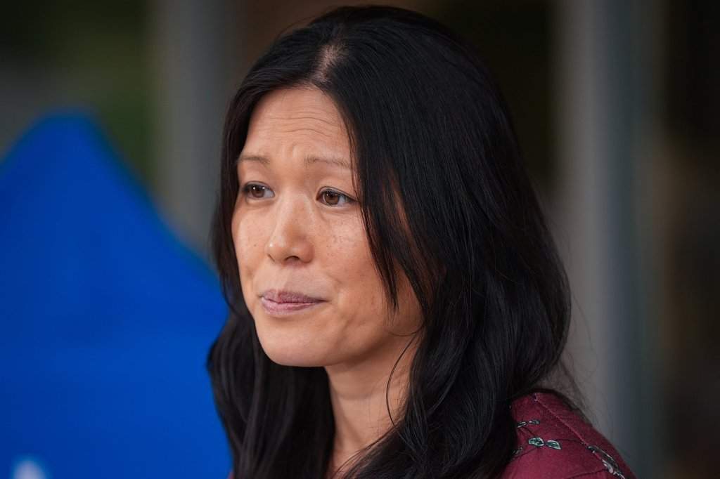 B.C. Minister of Infrastructure Bowinn Ma pauses while speaking.