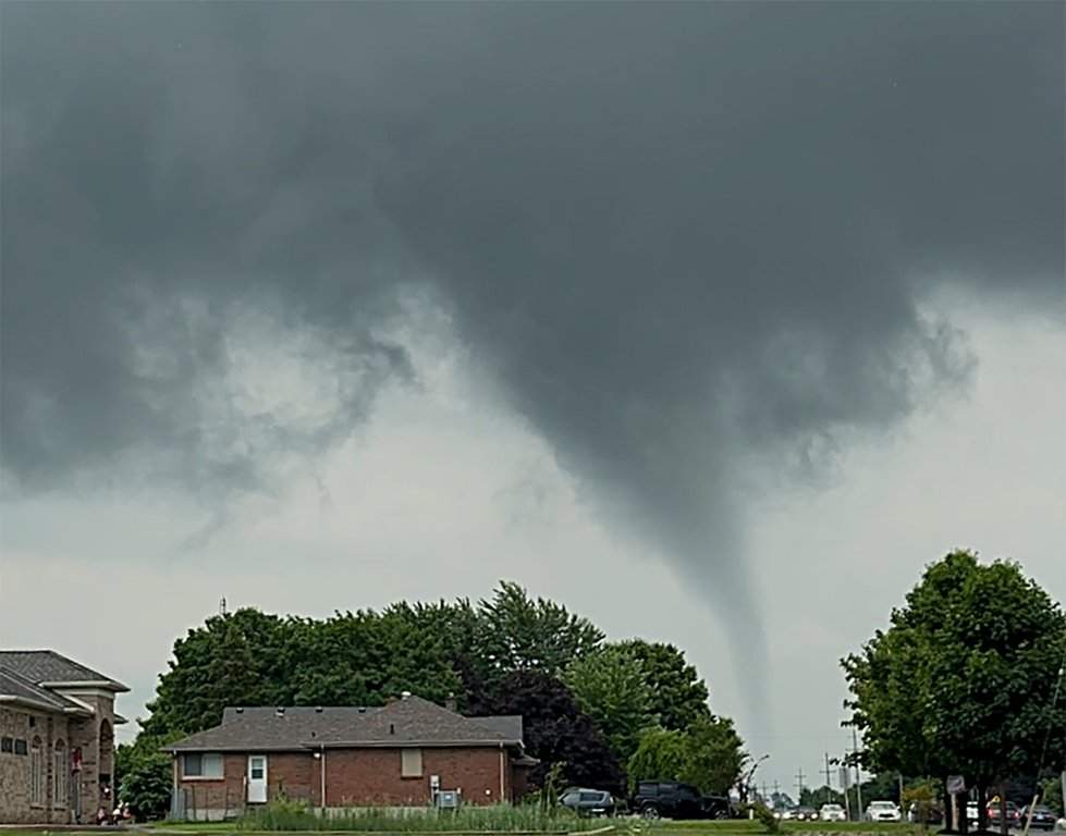 A tornado is seen in this handout photo taken by Northern Tornadoes Project Director Dave Sills south of Lucan, Ont., on Monday, June 30, 2025. 