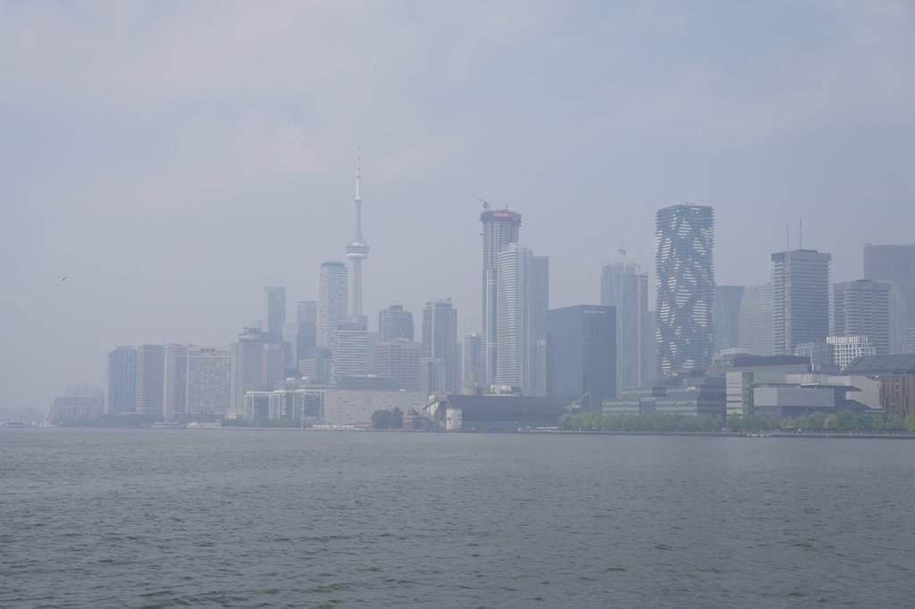 A city view of Toronto on Monday July 14, 2025. The Air Quality Health Index rating for Toronto was at seven, or "high risk," from wildfire smoke on Thursday morning.