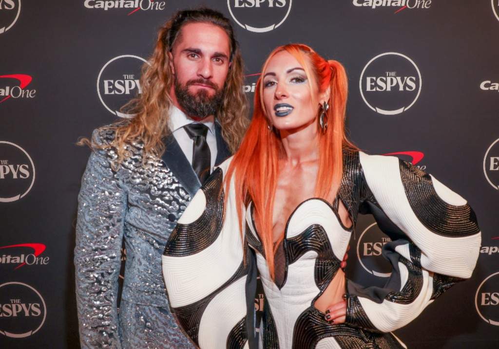 Seth Rollins and Becky Lynch at The 2023 ESPYS held at Dolby Theatre on July 12, 2023 in Los Angeles, California.