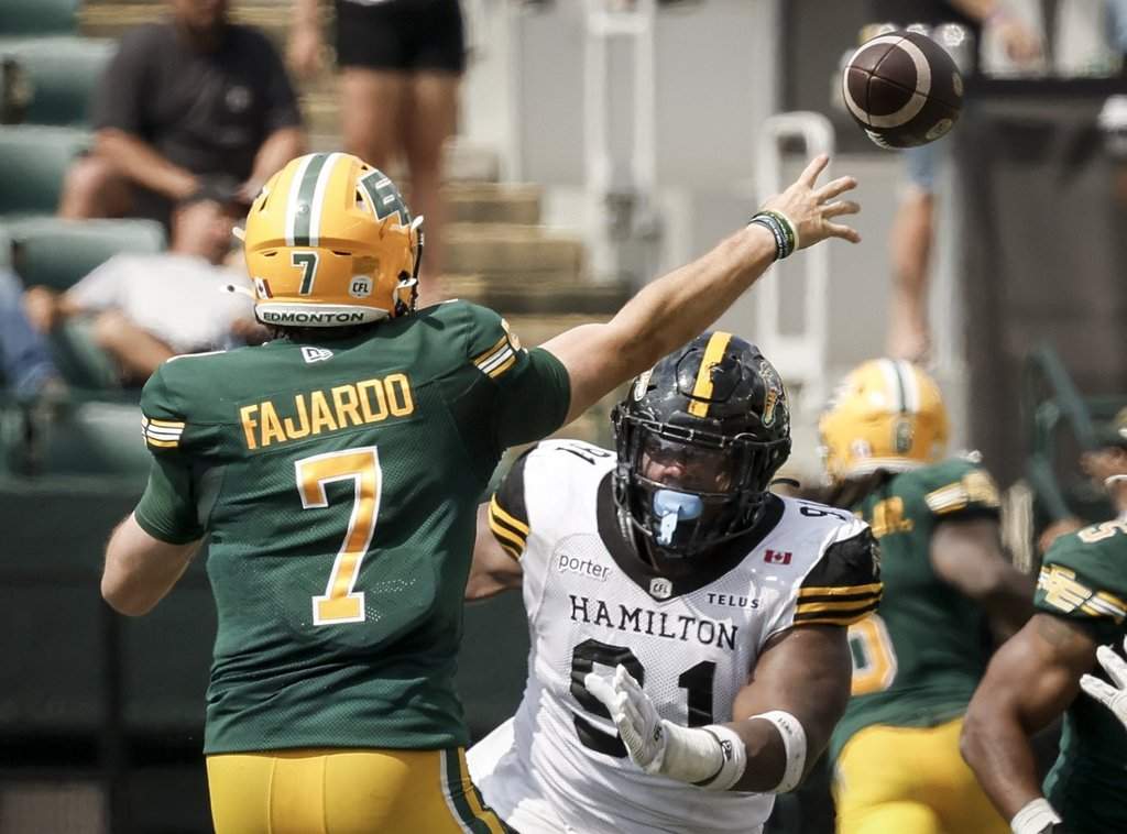 Elks quarterback Cody Fajardo throws a pass against the Hamilton Tiger-Cats on Saturday, August 2, 2025.