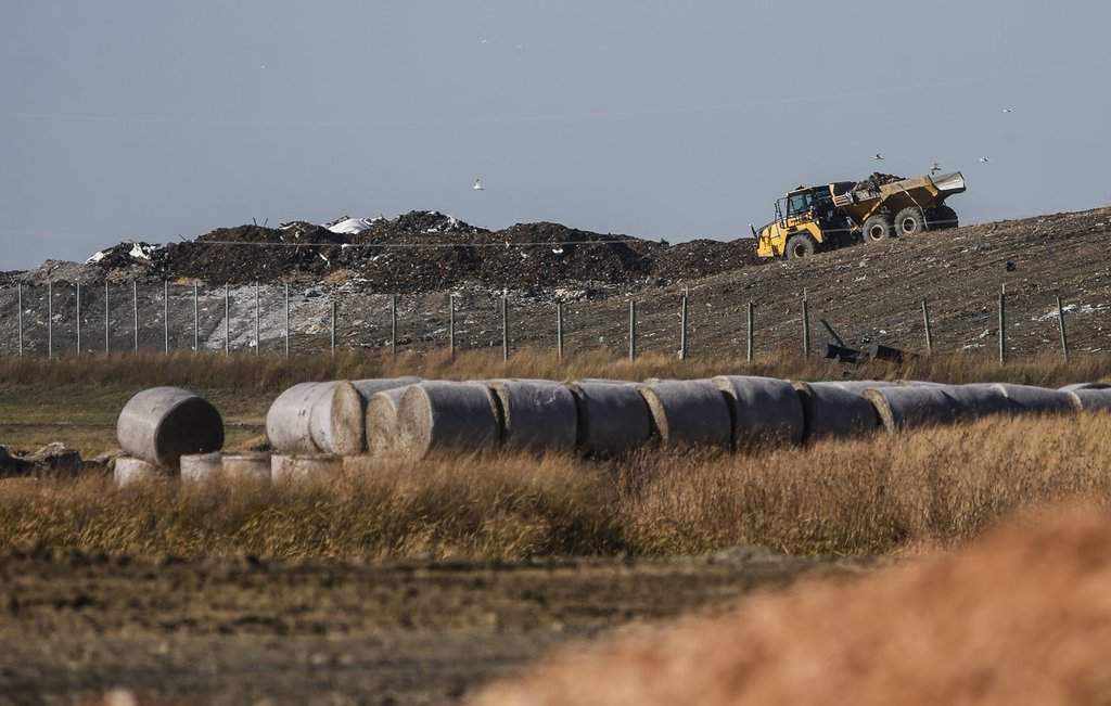 Crews prepare a section of the Prairie Green Landfill, north of Winnipeg, on Wednesday, Oct. 23, 2024, in advance of the search for the remains of Morgan Harris and Marcedes Myran.