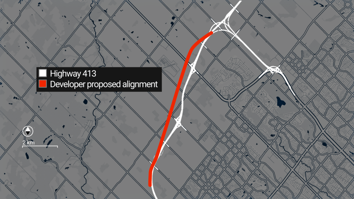 A developer suggested moving part of Highway 413 northwards and removing an interchange.
