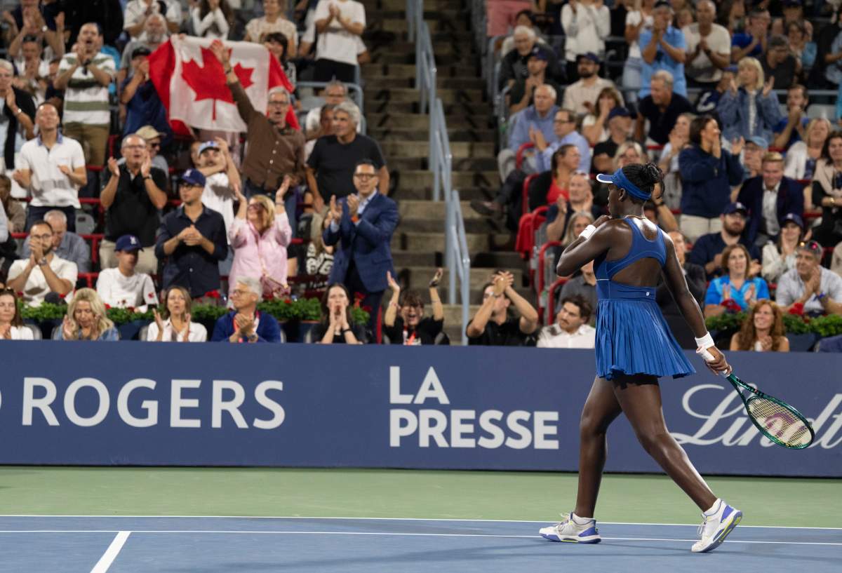 The crowd cheers for Victoria Mboko of Canada during her game against Jessica Bouzas Maneiro of Spain during quarterfinal tennis action at the National Bank Open in Montreal, Monday, Aug. 4, 2025.