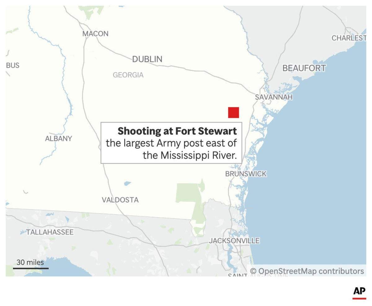The map above locates Fort Stewart army base in Georgia. (AP Digital Embed)