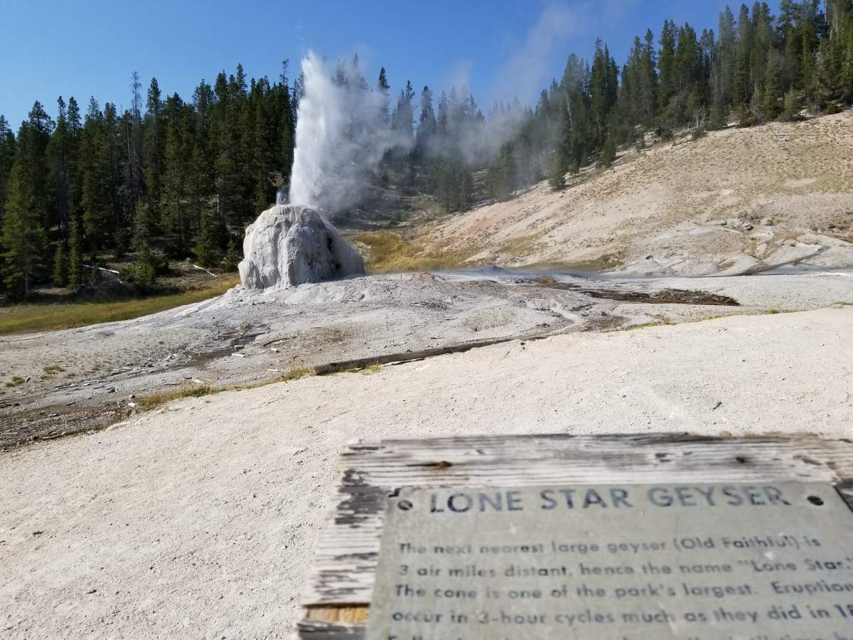 Lone Star Geyser erupts in Yellowstone National Park.