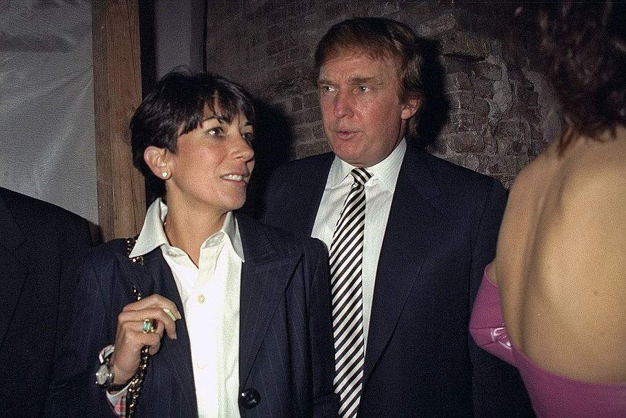 Pictured are Ghislaine Maxwell and Donald Trump at the 50th anniversary for both the Ford Modeling Agency and Pantene hair care products on October 30, 1997.
