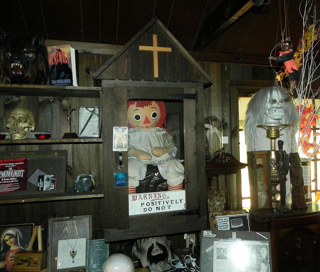 The Annabelle Raggedy Ann doll sits in a case in the Warrens Occult Museum in this undated photo.