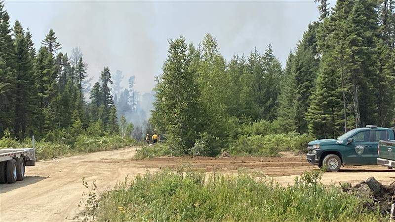 A wildfire burns in Miramichi, New Brunswick on August 7, 2025.