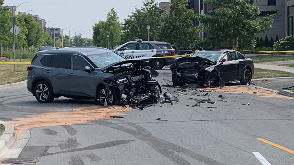 A collision and shooting were reported together in Toronto on Wednesday, Aug. 6, 2025.