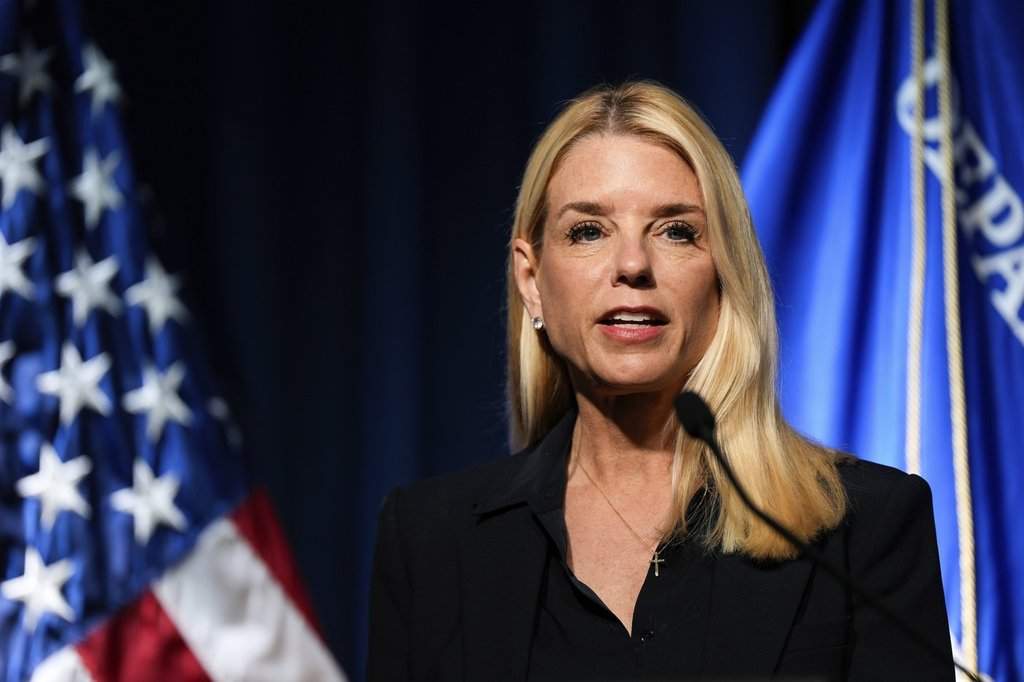Attorney General Pam Bondi speaks at a news conference at the Drug Enforcement Administration, Tuesday, July 15, 2025, in Arlington, Va.