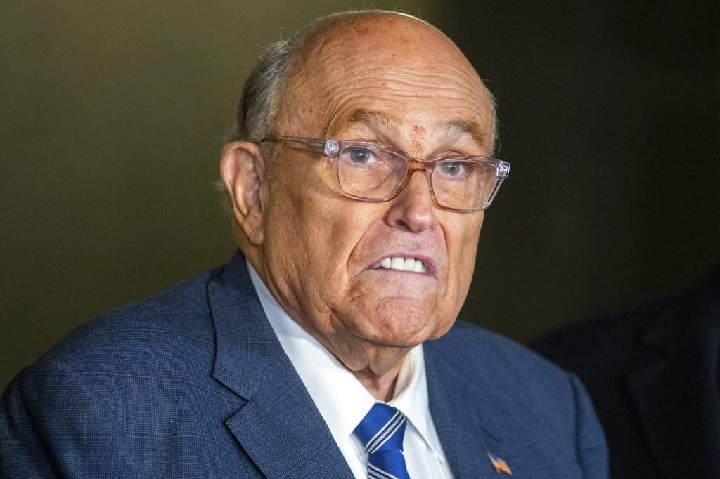FILE - Rudy Giuliani speaks to the media outside Manhattan federal court in New York, Jan. 3, 2025. (AP Photo/Ted Shaffrey, file).