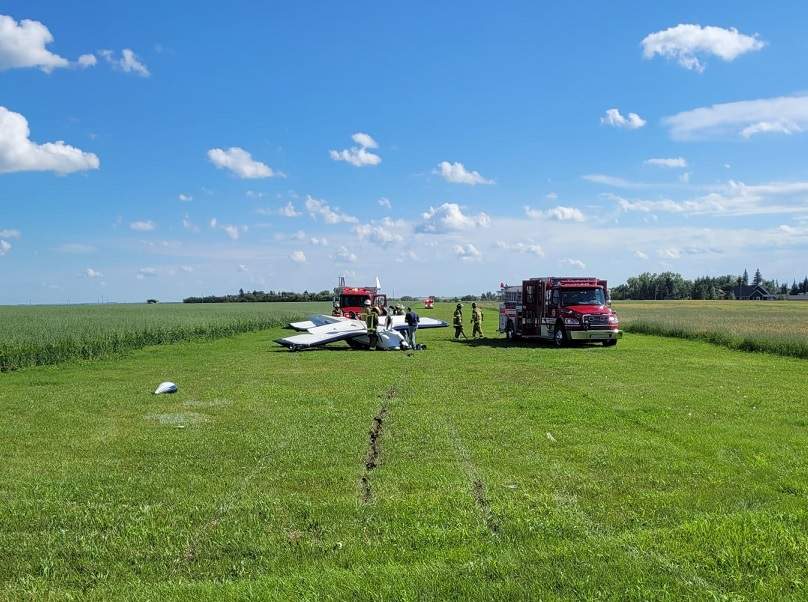 The scene of a small plane crash in Linden, Ab., about an hour northeast of Calgary on Tuesday.