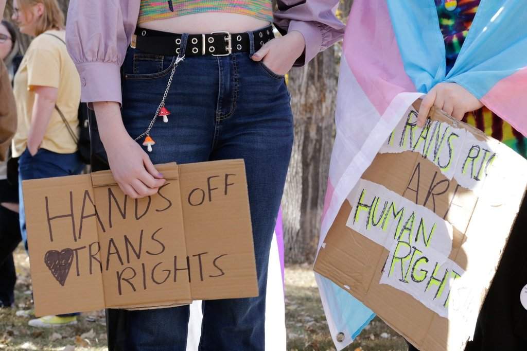Students from Balfour Collegiate high school join a walkout protesting the Province's proposed pronoun legistlation in Regina, Tuesday, Oct. 17, 2023. THE CANADIAN PRESS/Valerie Zink.