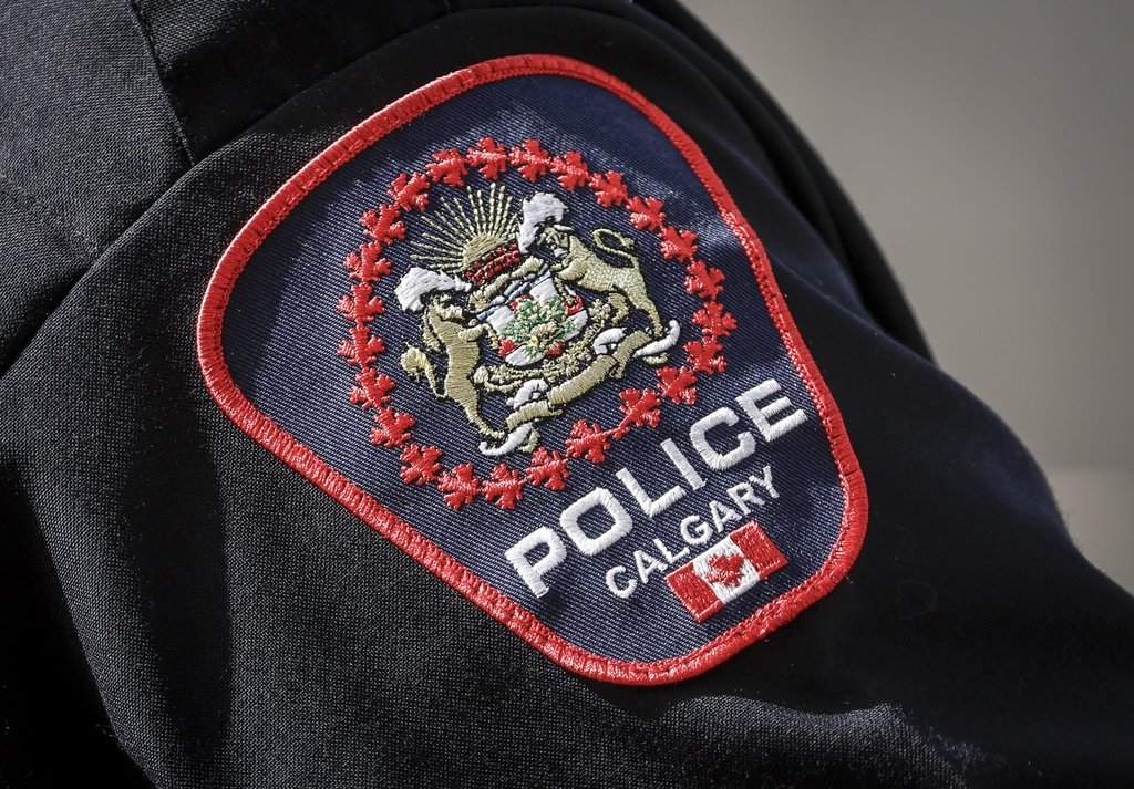 The shoulder patch of a Calgary Police Service officer is pictured in Calgary, Alta., Friday, July 4, 2025. 