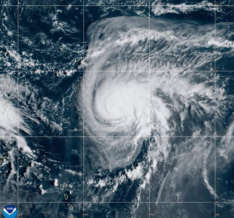 This satellite image provided by NOAA shows Hurricane Humberto on Friday, Sept. 26, 2025.