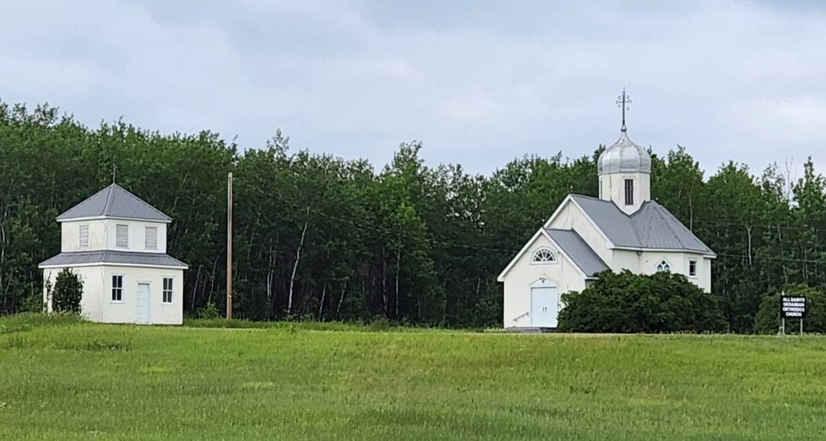 All Saints Ukrainian Orthodox Parish of Bellis, Alta. before the fire in September 2025.