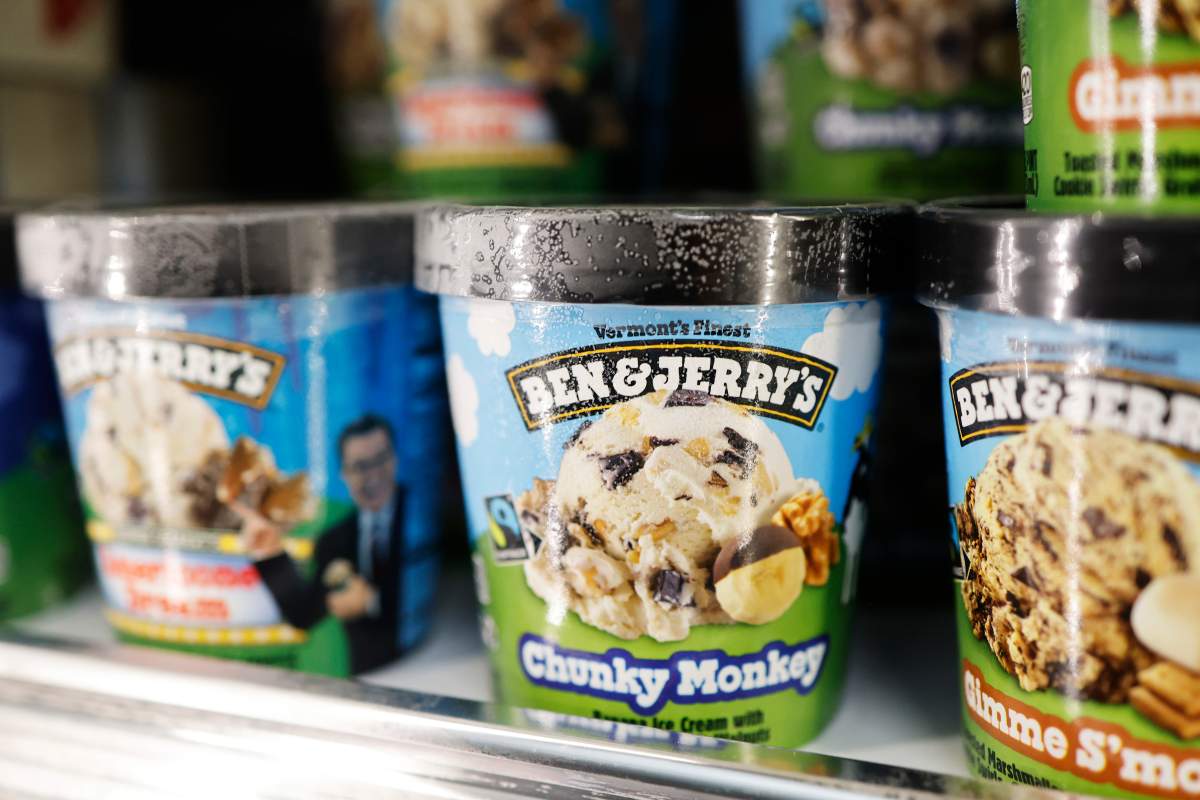 FILE photo of pints of Ben & Jerry’s ice cream in a grocery store freezer. 
