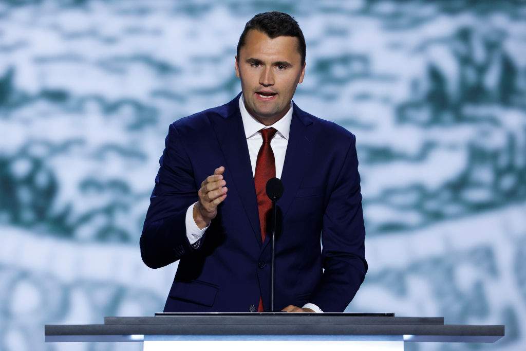 CEO of Turning Point USA Charlie Kirk speaks on stage on the first day of the Republican National Convention at the Fiserv Forum on July 15, 2024 in Milwaukee, Wisconsin. Delegates, politicians, and the Republican faithful are in Milwaukee for the annual convention, concluding with former President Donald Trump accepting his party's presidential nomination. The RNC takes place from July 15-18.