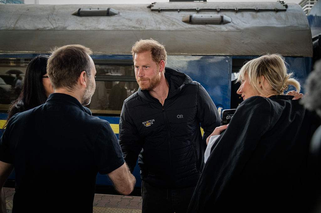 Prince Harry, the Duke of Sussex, is met at the train station on September 12, 2025 in Kyiv, Ukraine. Prince Harry, Duke of Sussex, has arrived in Ukraine on an unannounced visit at the invitation of the Ukrainian government.