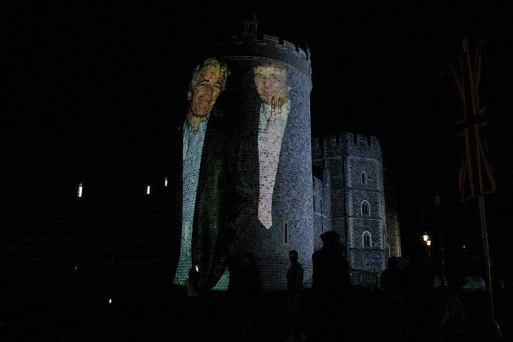 Political campaign group Led By Donkeys project an image of Jeffrey Epstein and Donald Trump onto Windsor Castle as US President Trump's second state visit to the UK begins on 16th September 2025 in Windsor, United Kingdom.