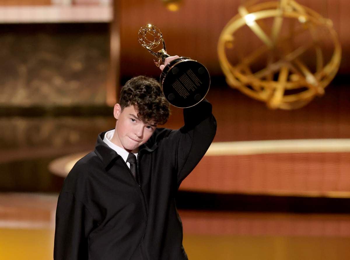 Owen Cooper accepts the Outstanding Supporting Actor in a Limited or Anthology Series or Movie award for 'Adolescence' onstage during the 77th Primetime Emmy Awards at Peacock Theater on September 14, 2025 in Los Angeles, California.