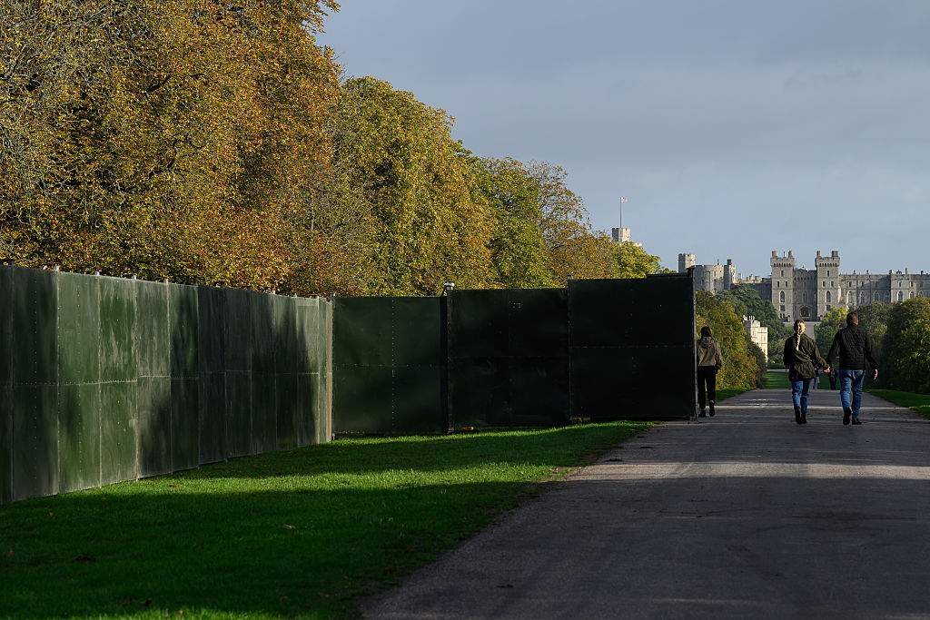 A large “ring of steel” security fence surrounds sections of the Long Walk ahead of the State Visit later this week by US President Donald Trump, on September 15, 2025 in Windsor, England. U.S. President Donald Trump is making an official state visit to the UK this week, including a series of events at Windsor Castle. Protests are also expected.
