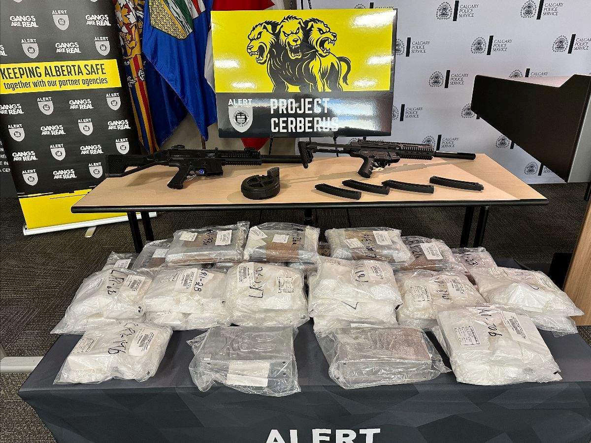 Some of the drugs and 157 kilograms of cocaine with a 96-98 per cent purity that was seized in Canada and the U.S. as part of a cross-border investigation into drugs being smuggled from Mexico to Alberta.