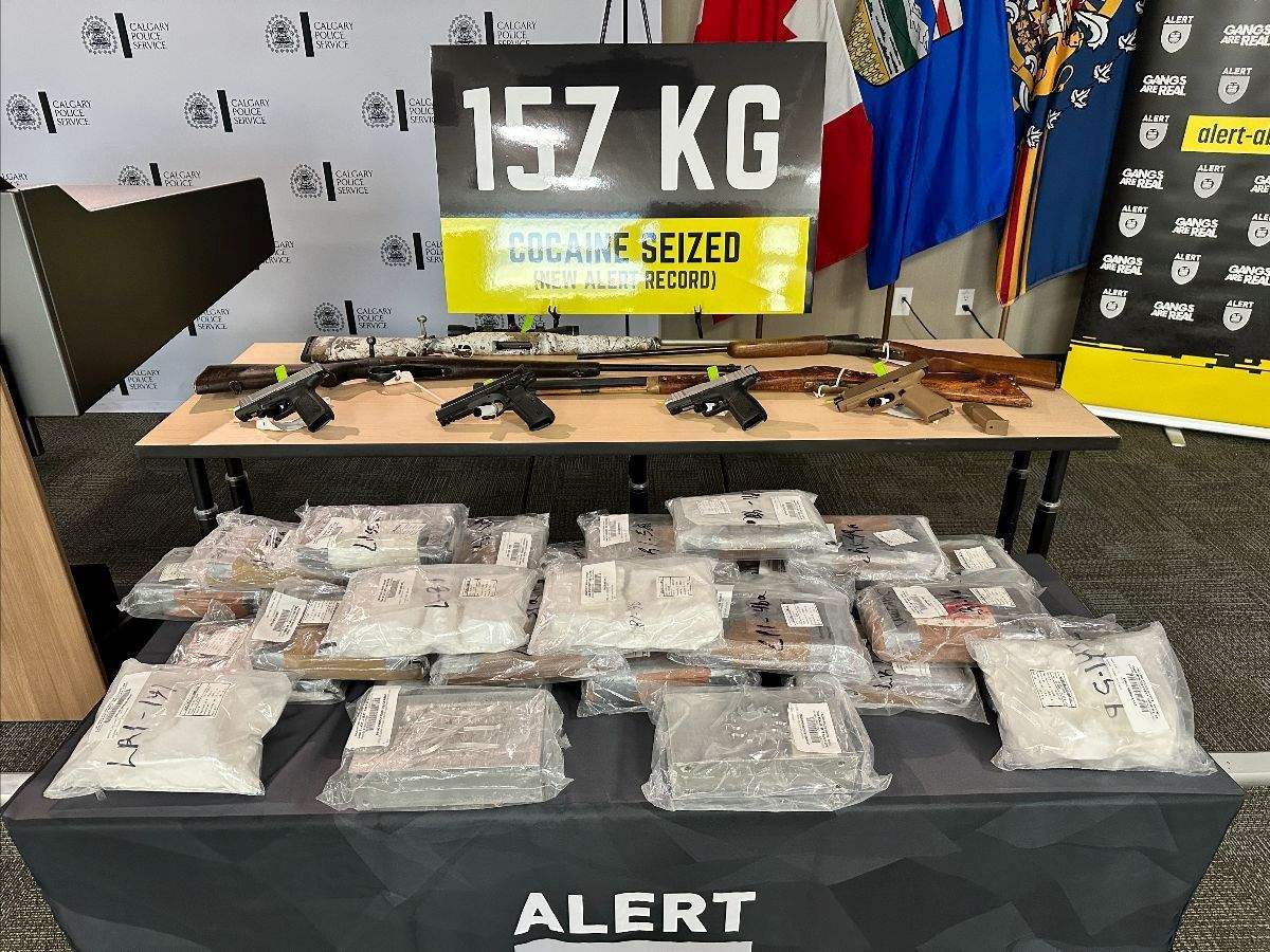 Some of the drugs and 157 kilograms of cocaine with a 96-98 per cent purity that was seized in Canada and the U.S. as part of a cross-border investigation into drugs being smuggled from Mexico to Alberta.
