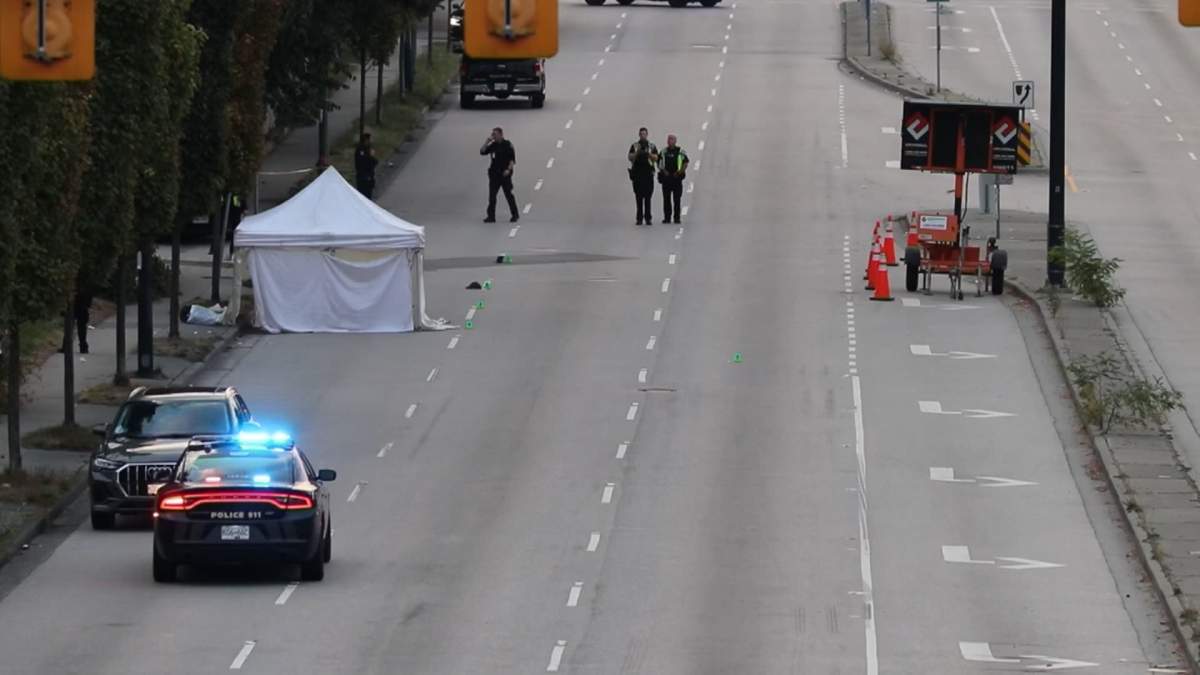 Vancouver police investigate a pedestrian fatality in East Vancouver on Monday, Sept. 1, 2025.