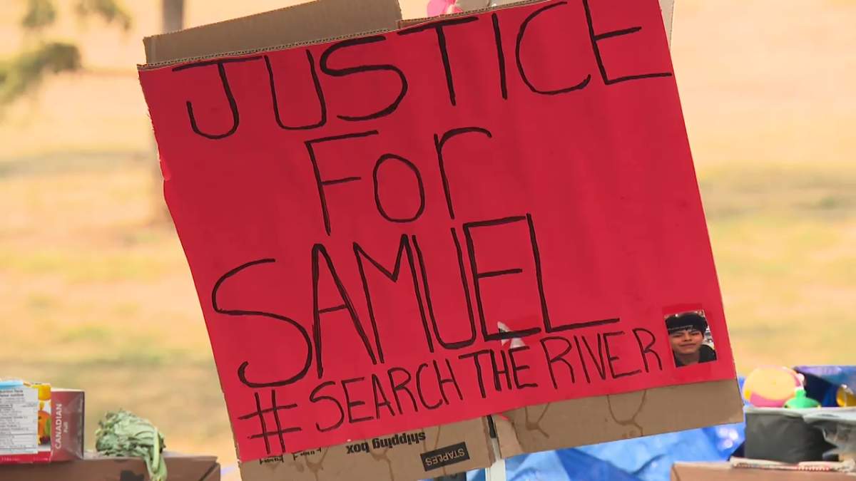 A command post at the Dawson Park boat launch in Edmonton's river valley for volunteers searching for Samuel Bird, a 14-year-old who has been missing since June 1, 2025. Photo taken Sept. 8, 2025.