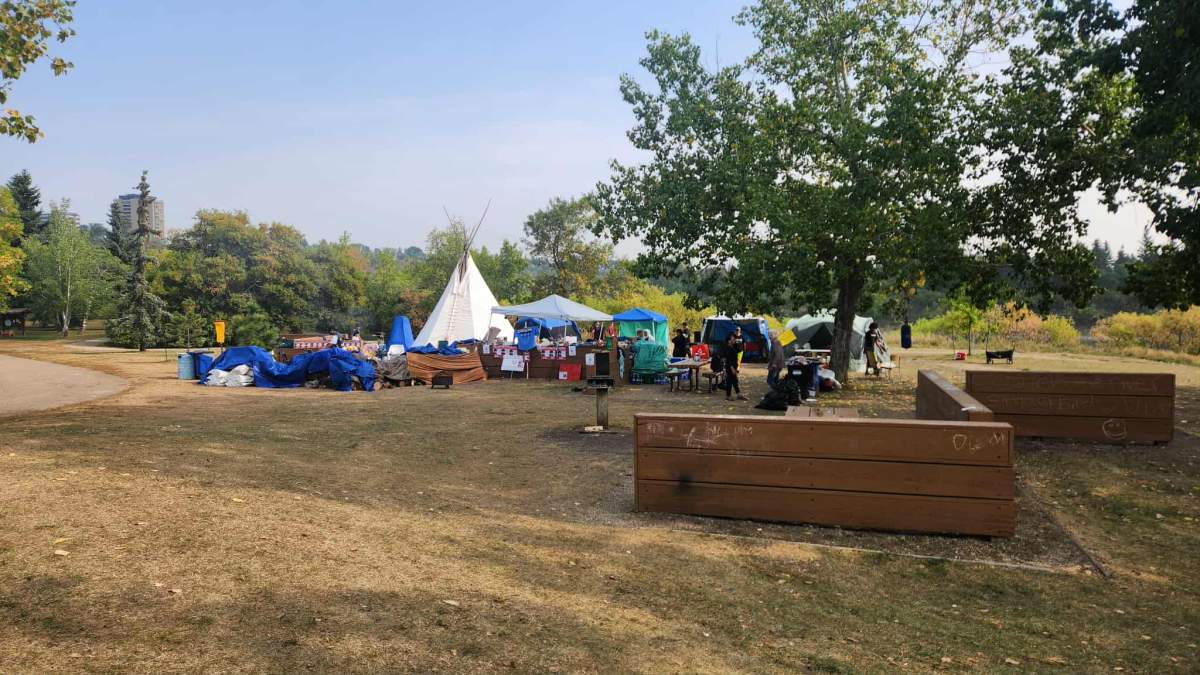 A command post at the Dawson Park boat launch in Edmonton's river valley for volunteers searching for Samuel Bird, a 14-year-old who has been missing since June 1, 2025. Photo taken Sept. 8, 2025.