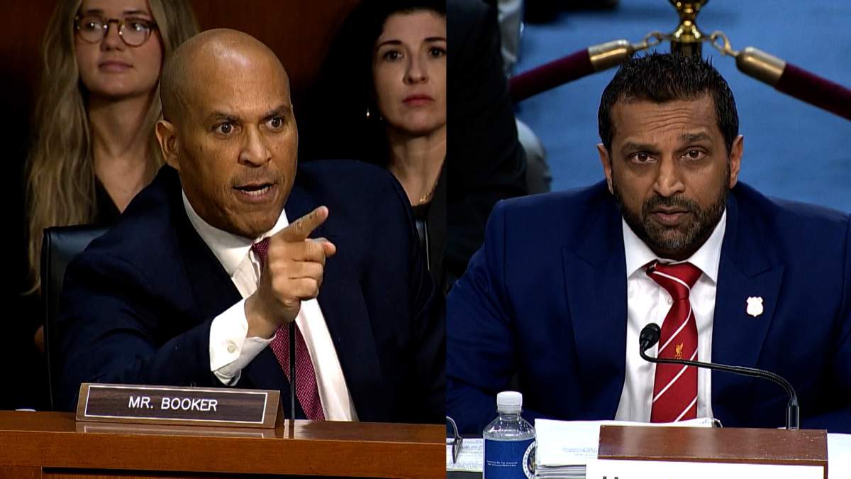 New Jersey Senator Corey Booker and FBI head Kash Patel got into a shouting match during his hearing before the Senate Judiciary Committee on Tuesday.