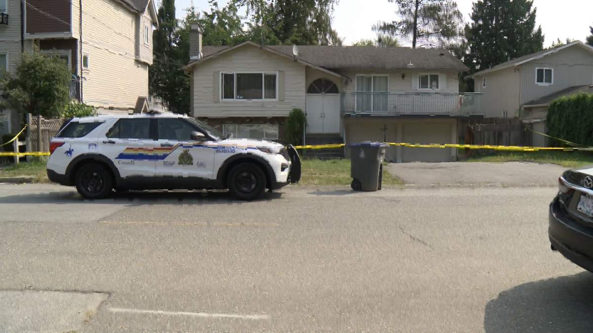 Police at the scene of a stabbing in Surrey on Tuesday, Sept. 2, 2025.
