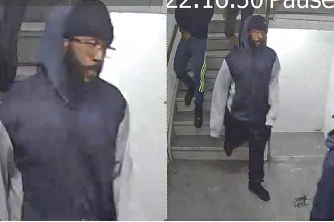 Images of a man in a apartment stairwell.